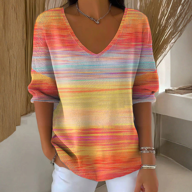 Rachel™ - LONG SLEEVE RELAXED FIT T-SHIRT WITH GRADIENT DESIGN
