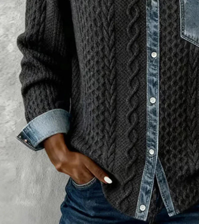 Ambra | Patchwork Knit Top with Denim Details