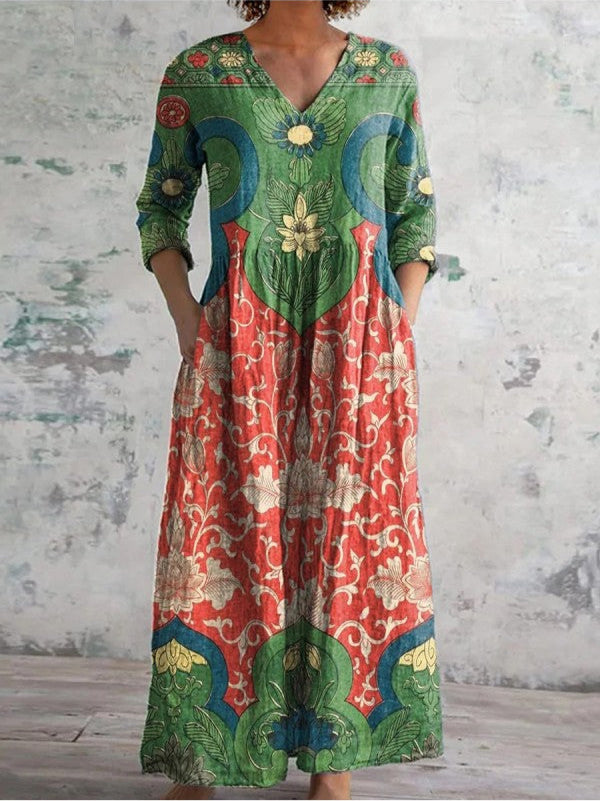 Mary™ - VINTAGE FLORAL MAXI DRESS WITH ELEGANT SILHOUETTE