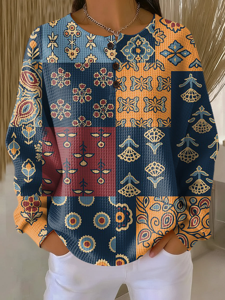 Anika | Sweater with Ethnic Check Flower Print