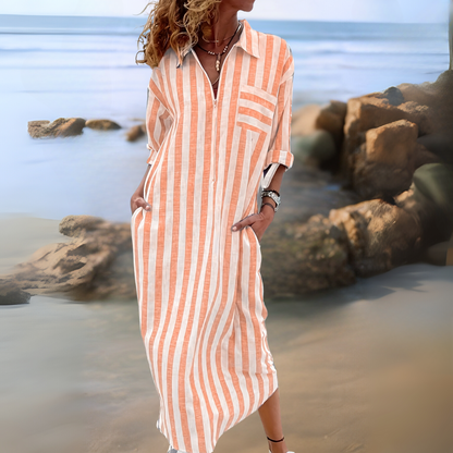 Joyce™ - ELEGANT STRIPED DRESS WITH V-NECKLINE