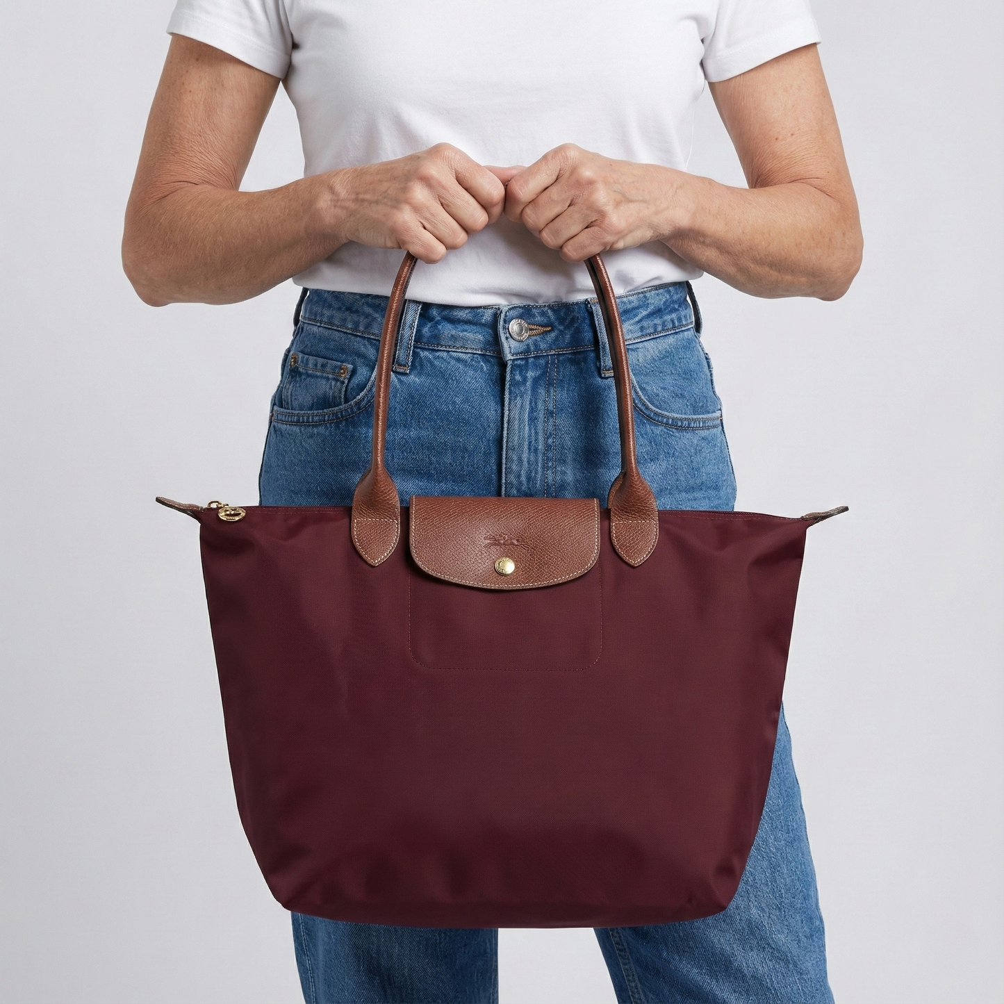 Chario - Large Le Pliage Tote, Burgundy