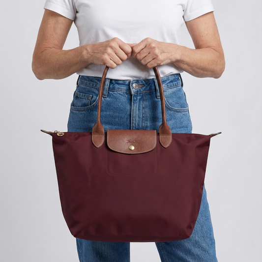 Chario - Large Le Pliage Tote, Burgundy