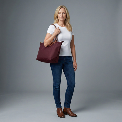 Chario - Large Le Pliage Tote, Burgundy