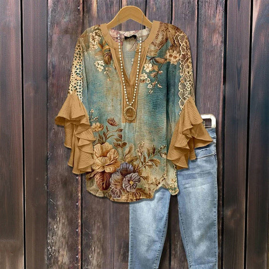 Zaria™ - VINTAGE BLOUSE WITH FLORAL PRINT