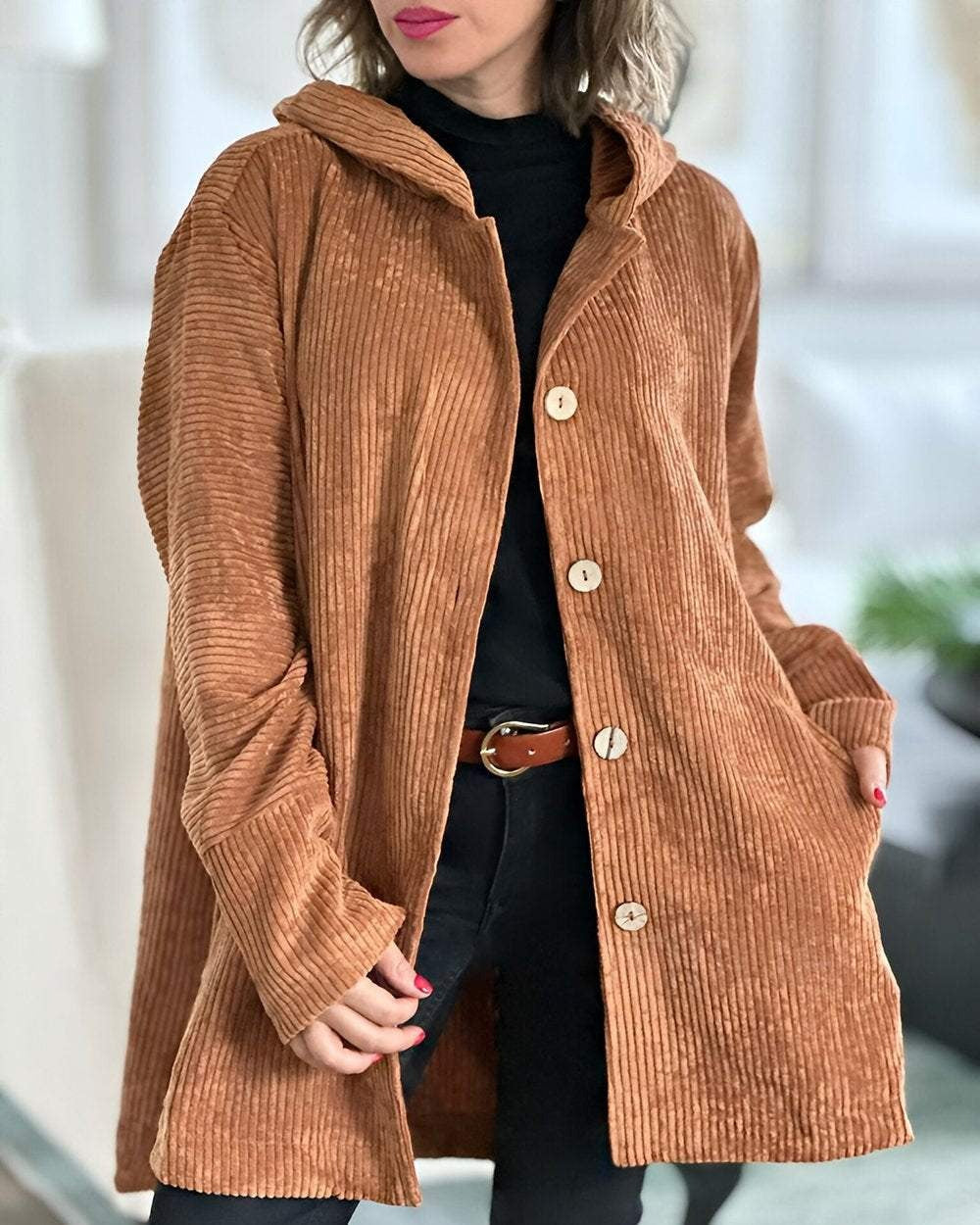 Stella - Cozy Corduroy Hooded Jacket