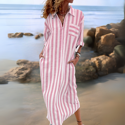 Joyce™ - ELEGANT STRIPED DRESS WITH V-NECKLINE