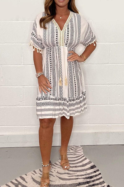 Gail™ - BOHEMIAN VINTAGE DRESS WITH ETHNIC PRINT