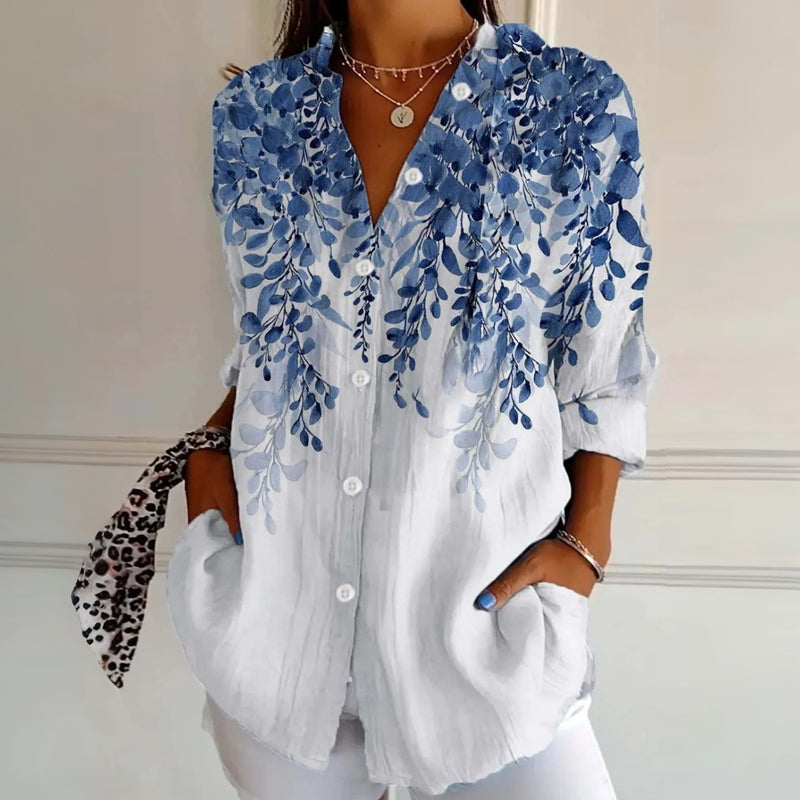 Embrie™ - Vintage Floral Leaf Print Blouse