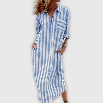 Joyce™ - ELEGANT STRIPED DRESS WITH V-NECKLINE