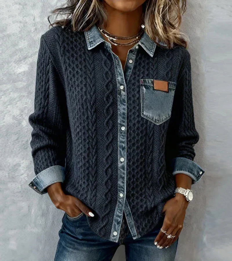 Ambra | Patchwork Knit Top with Denim Details